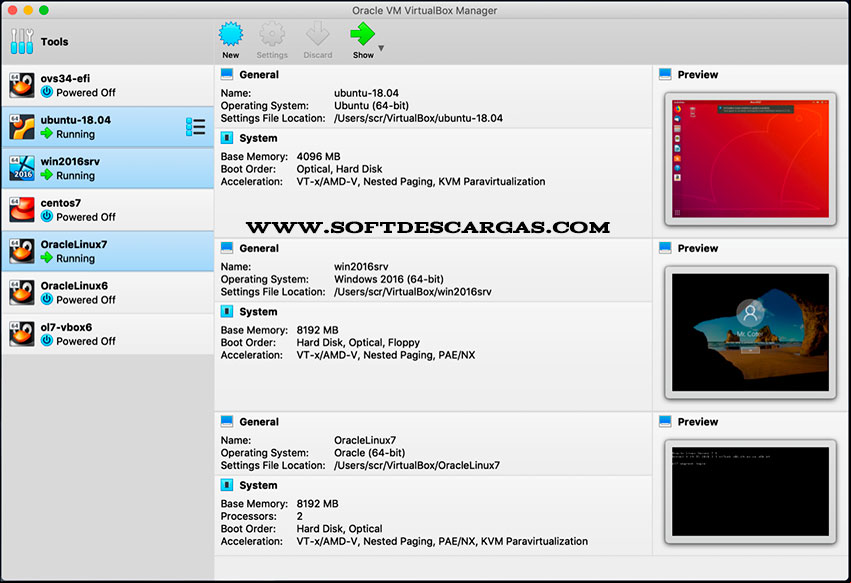 Características de la descarga de VirtualBox 6