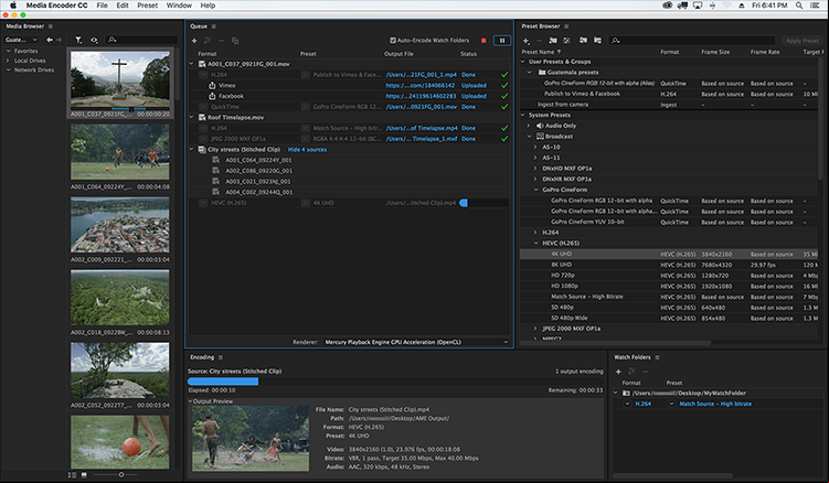 Características de Adobe Media Encoder CC 2020